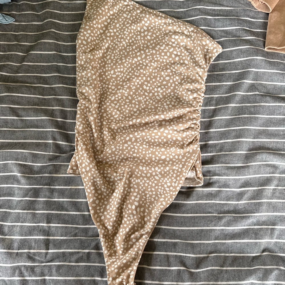 Beige Polka Dot one shoulder bodysuit